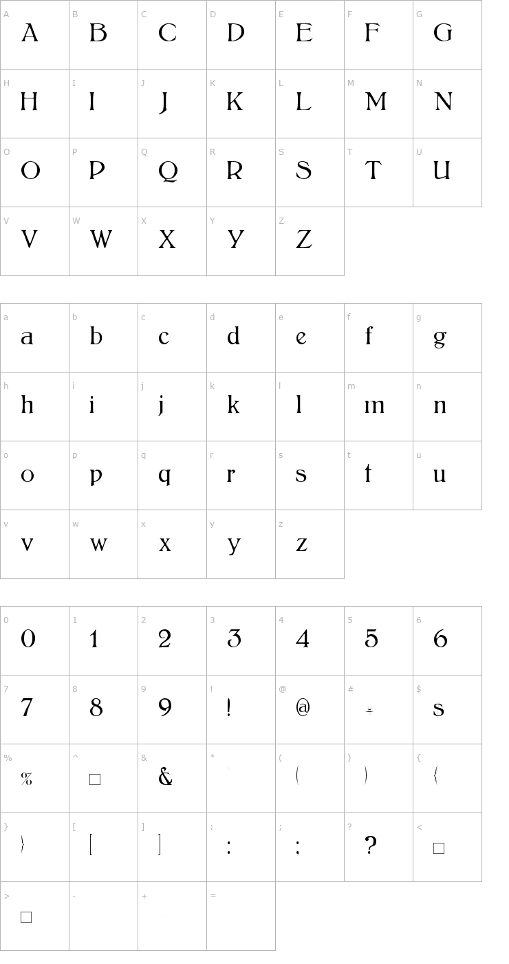Character Map BoltonLight Font