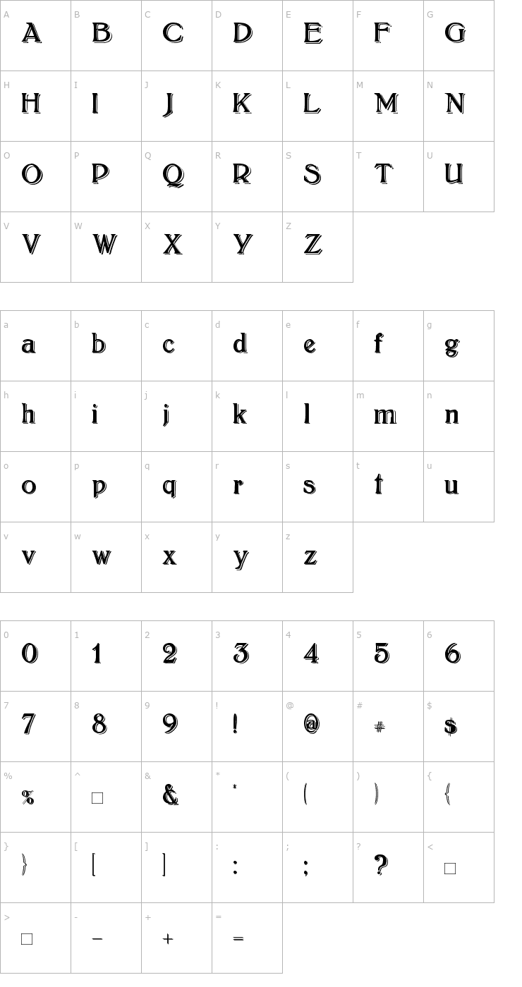 Character Map BoltonShadowed Font
