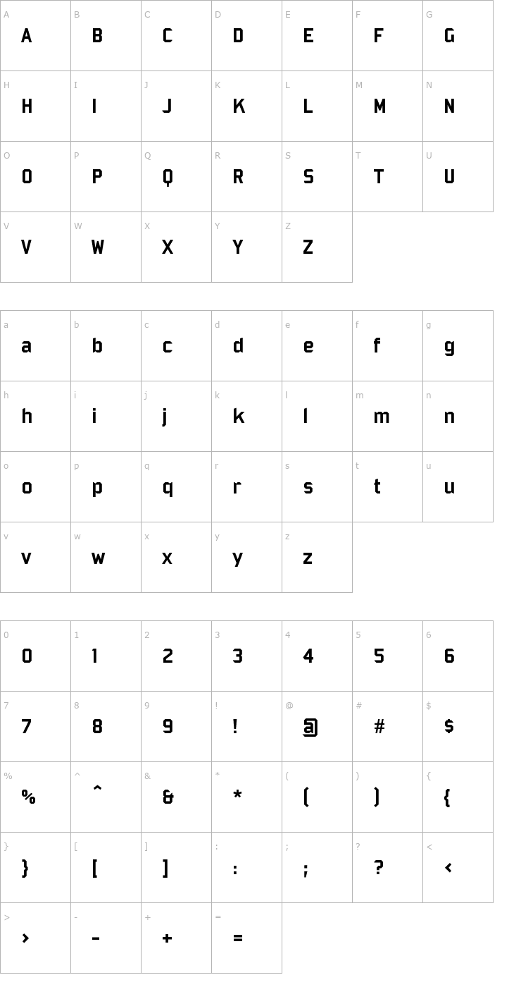 Character Map Bombardier Font