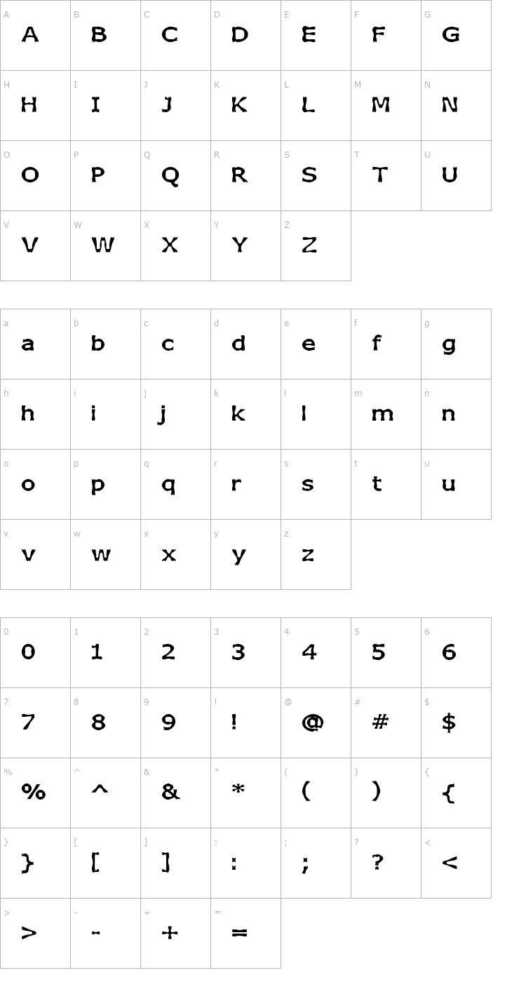 Character Map Boneribbon Bold Font