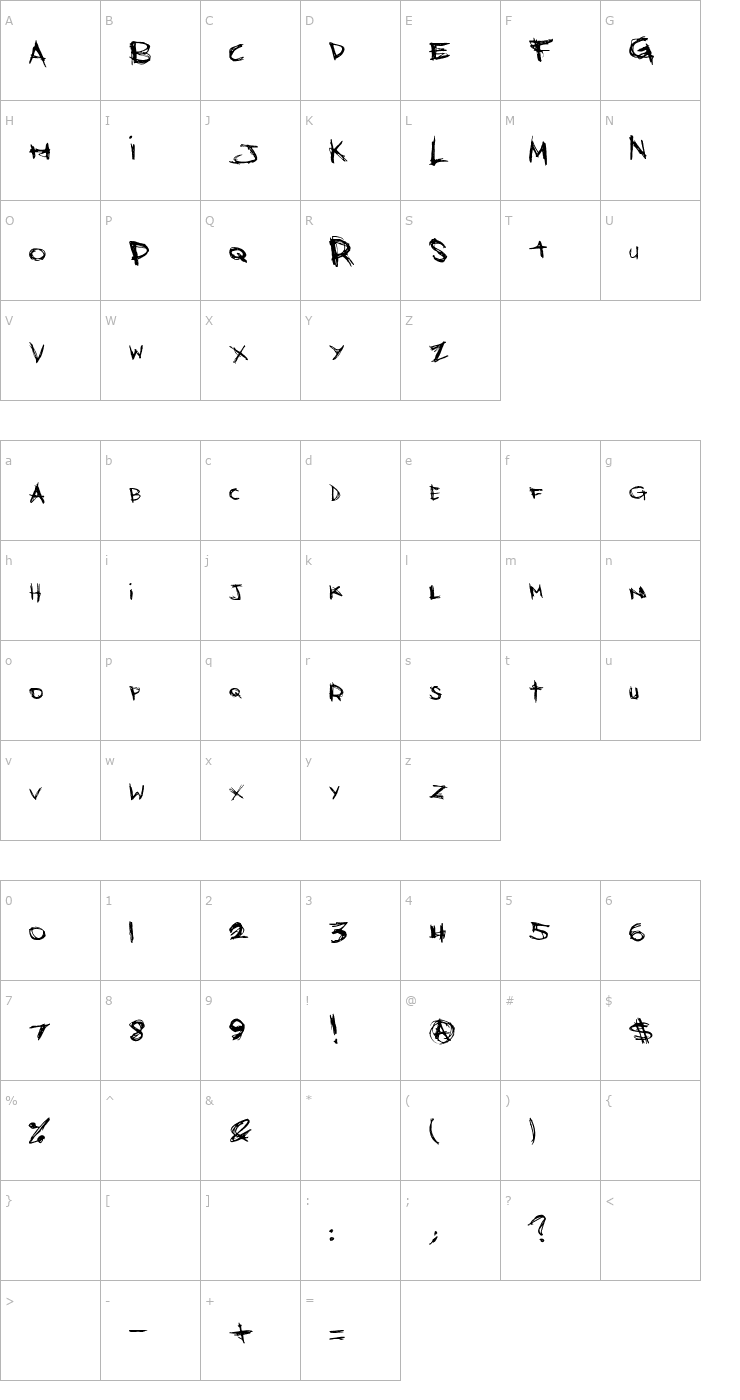 Character Map Bones Bummer Font