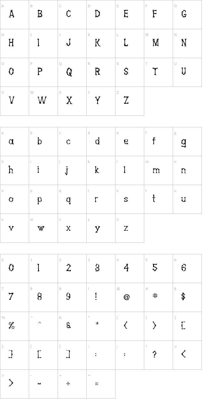 Character Map Bones Regular Font
