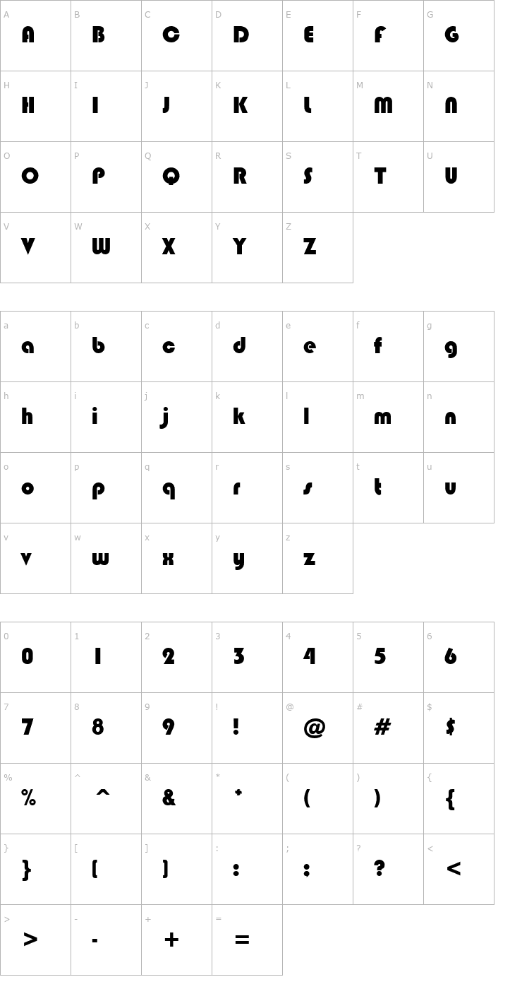 Character Map Bongo Font