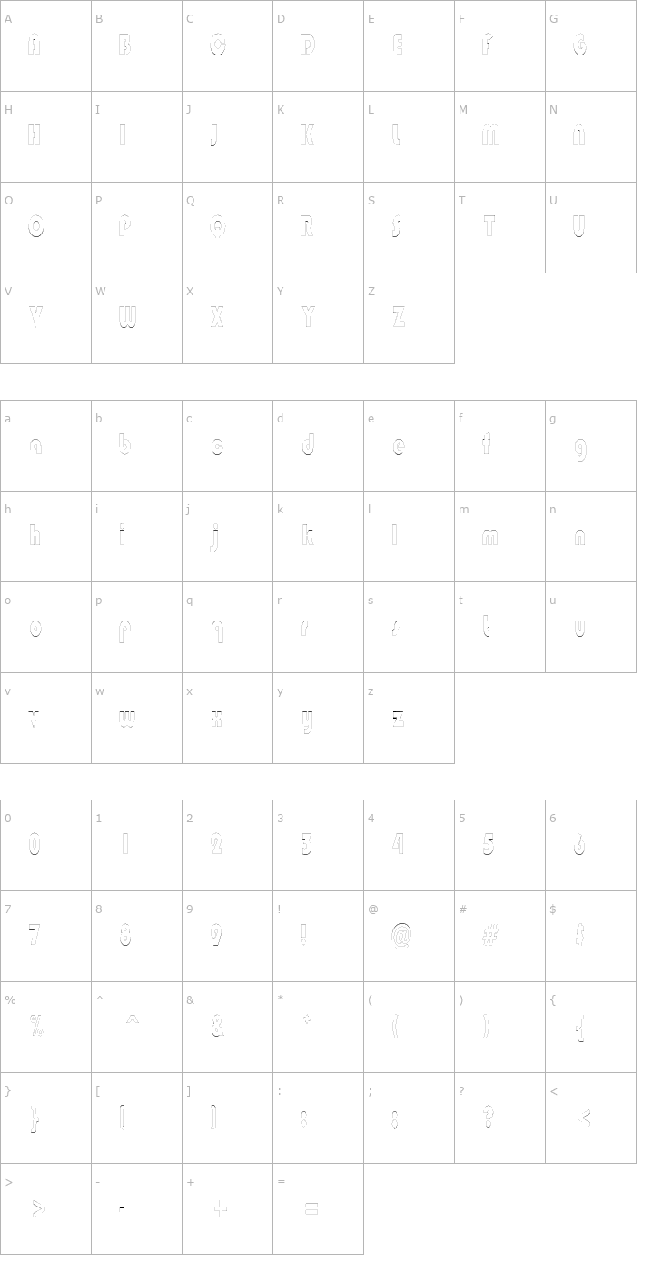 Character Map BongoBlackOutlineCondensed Font