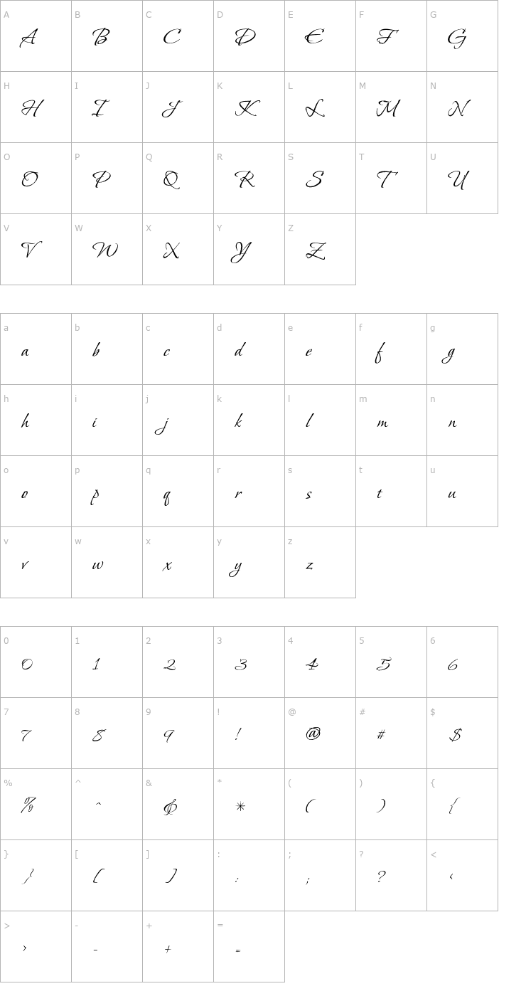 Character Map BonheurRoyale Font