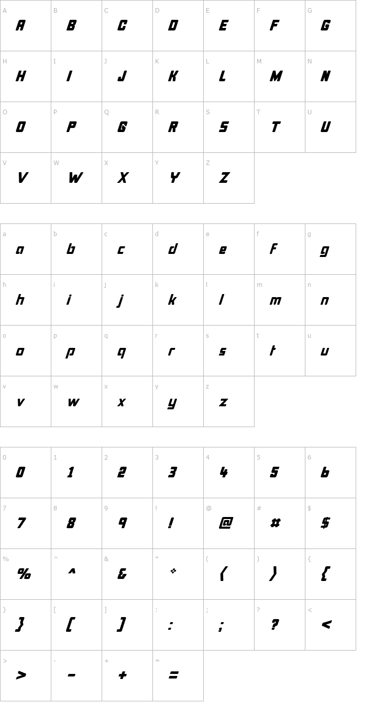 Character Map Bonk Italic Font