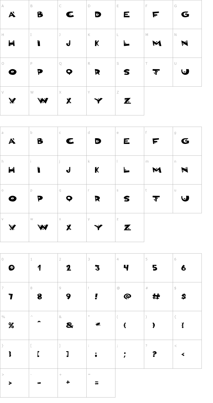 Character Map Bonkers Font