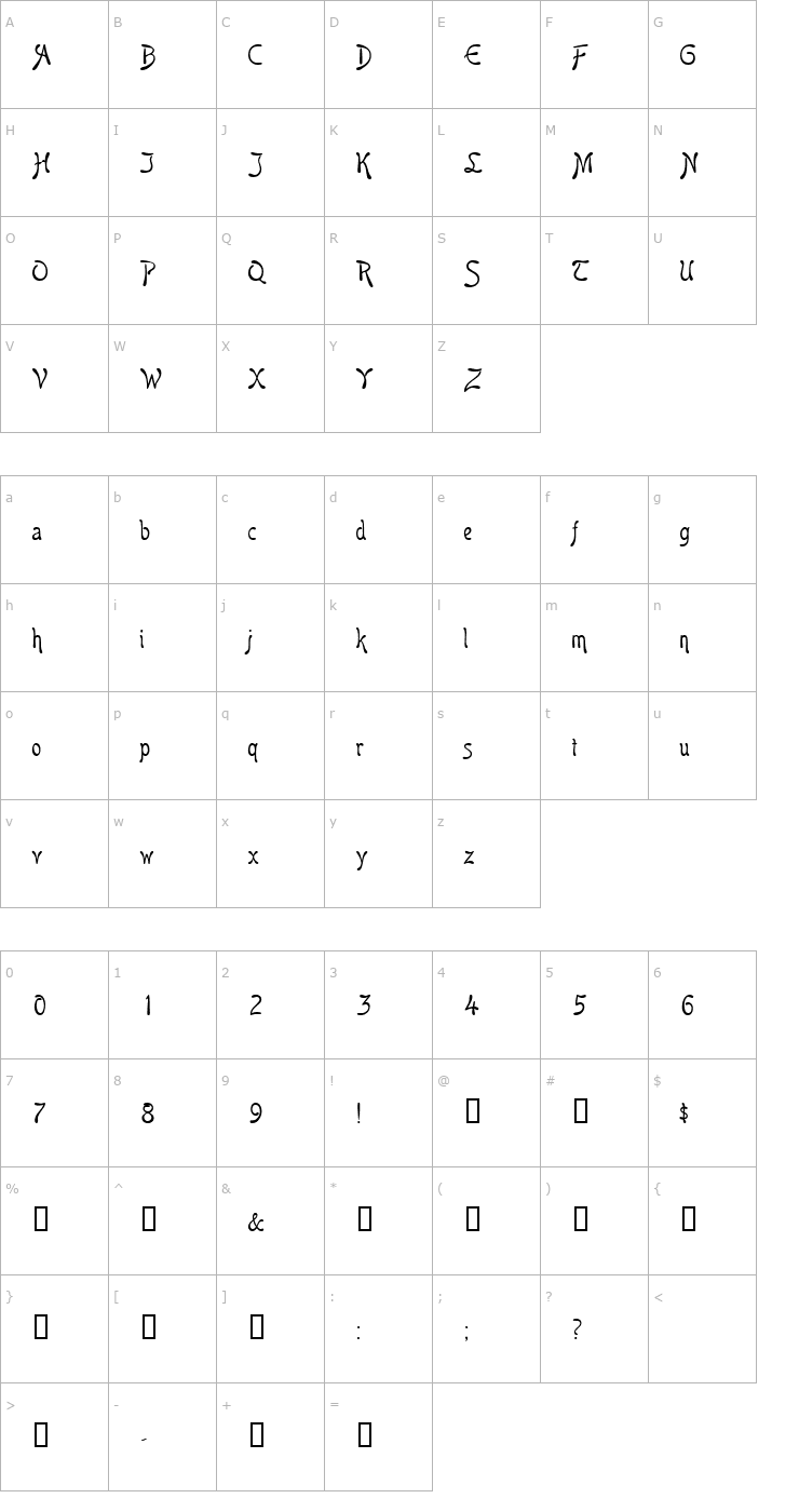 Character Map Boomerang Font