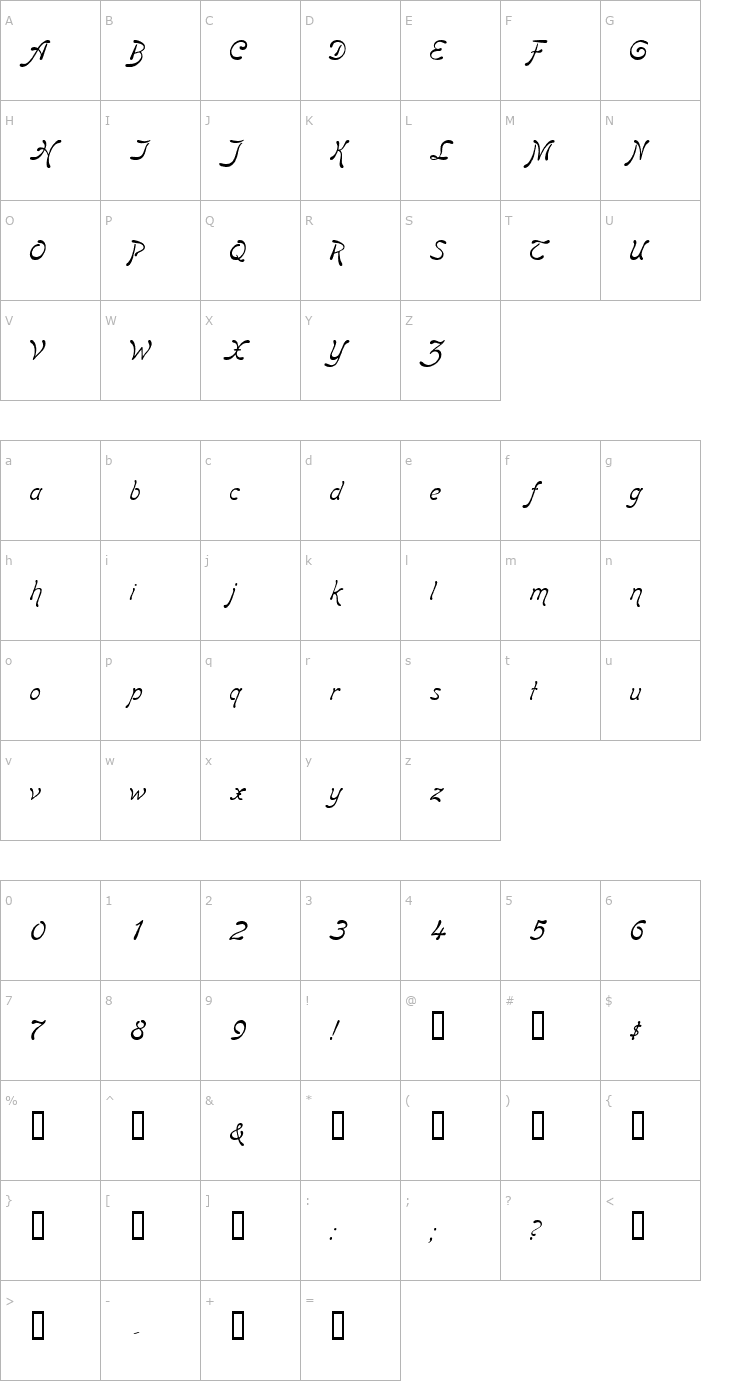 Character Map Boomerang Italic Font