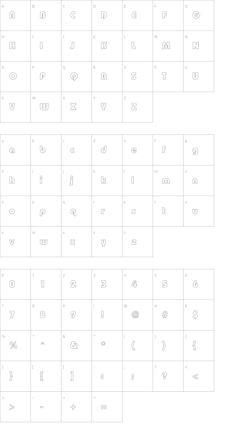 Character Map Bordeaux Black Hollow Font