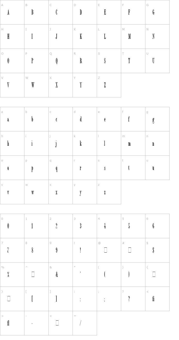 Character Map Bordeaux Display LET Plain1.0 Font