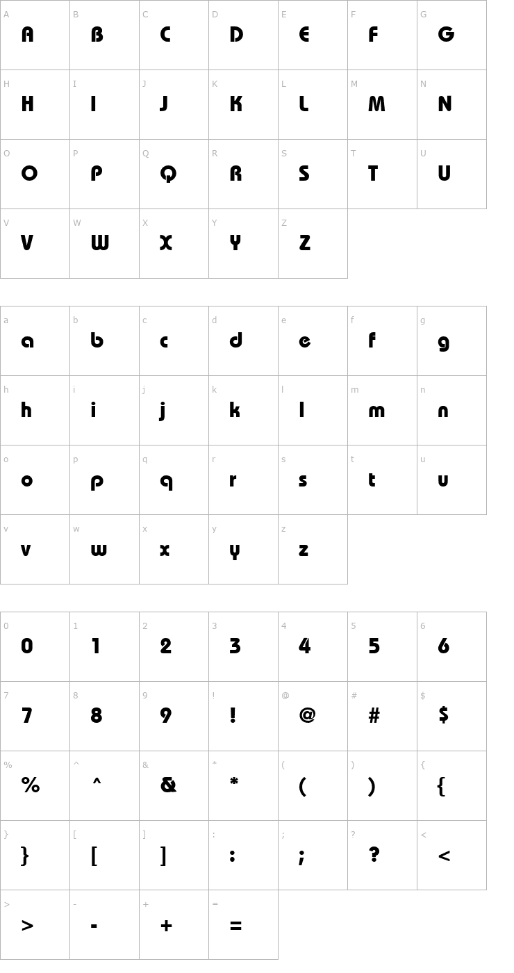 Character Map Bordeaux Heavy Font