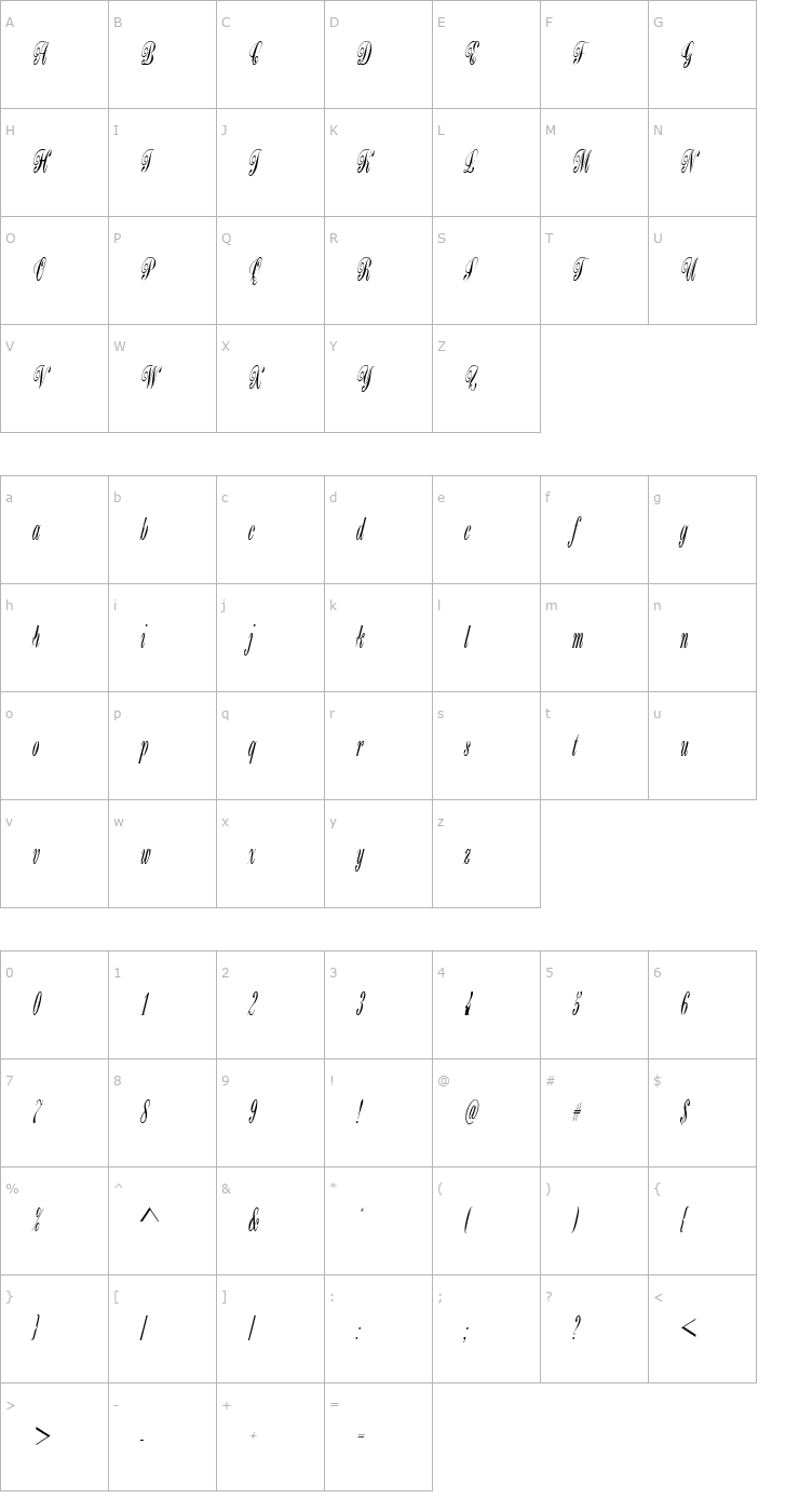 Character Map Bordeaux ICG Script Font