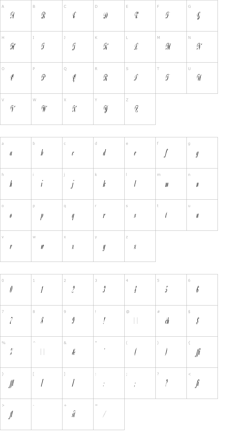 Character Map Bordeaux Script LET Plain Font