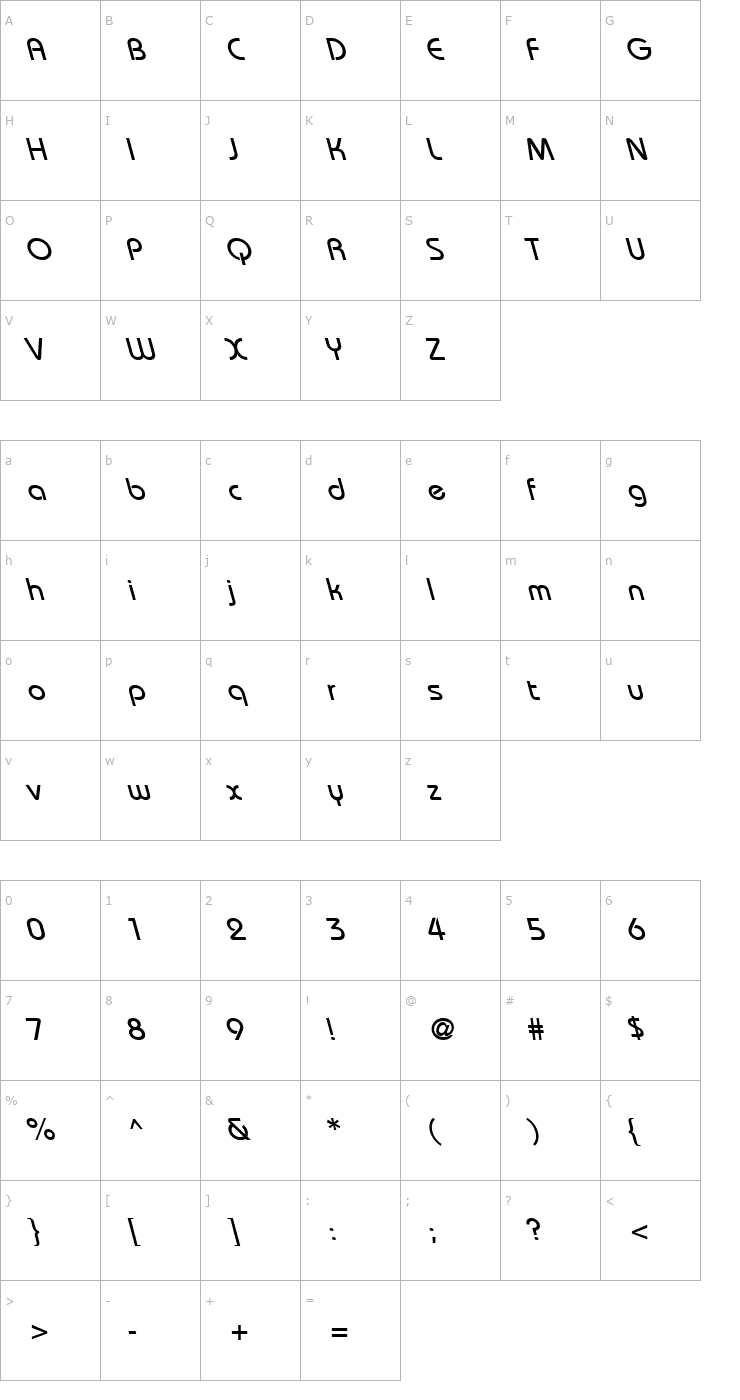 Character Map BordeauxBackslant Regular Font