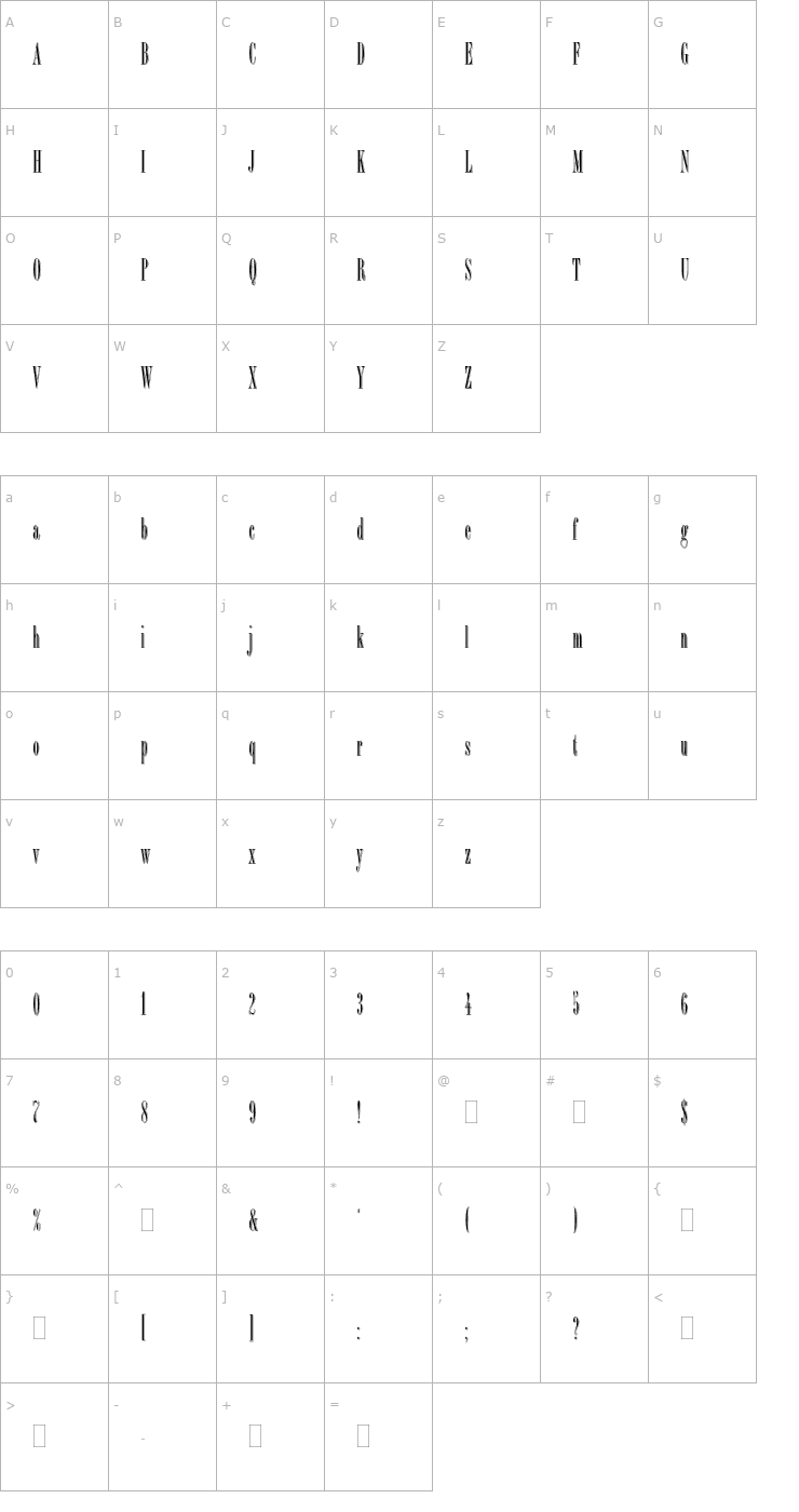 Character Map BordeauxDisplayPlain Font