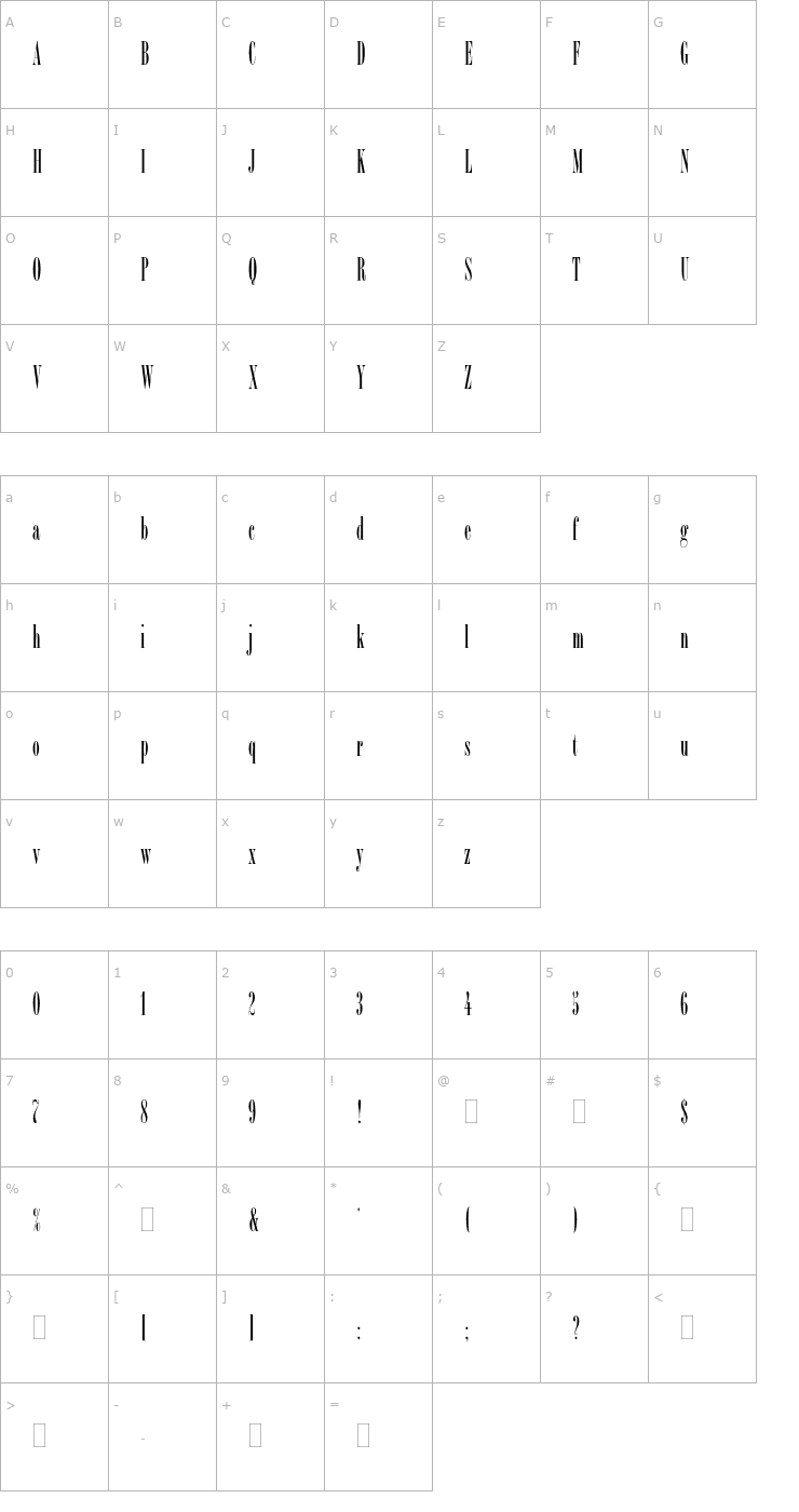 Character Map BordeauxRomanBoldPlain Font