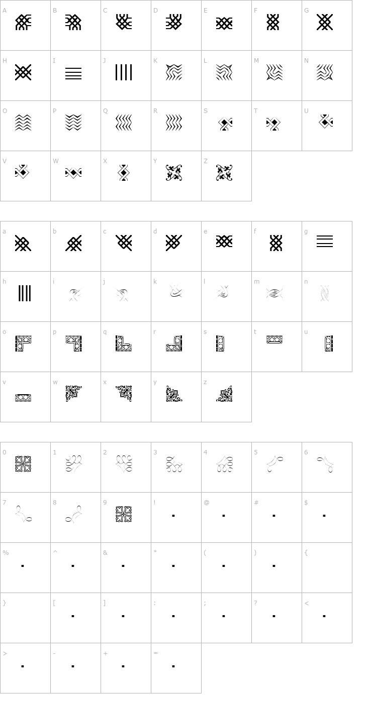 Character Map Borderbats Filligree Font