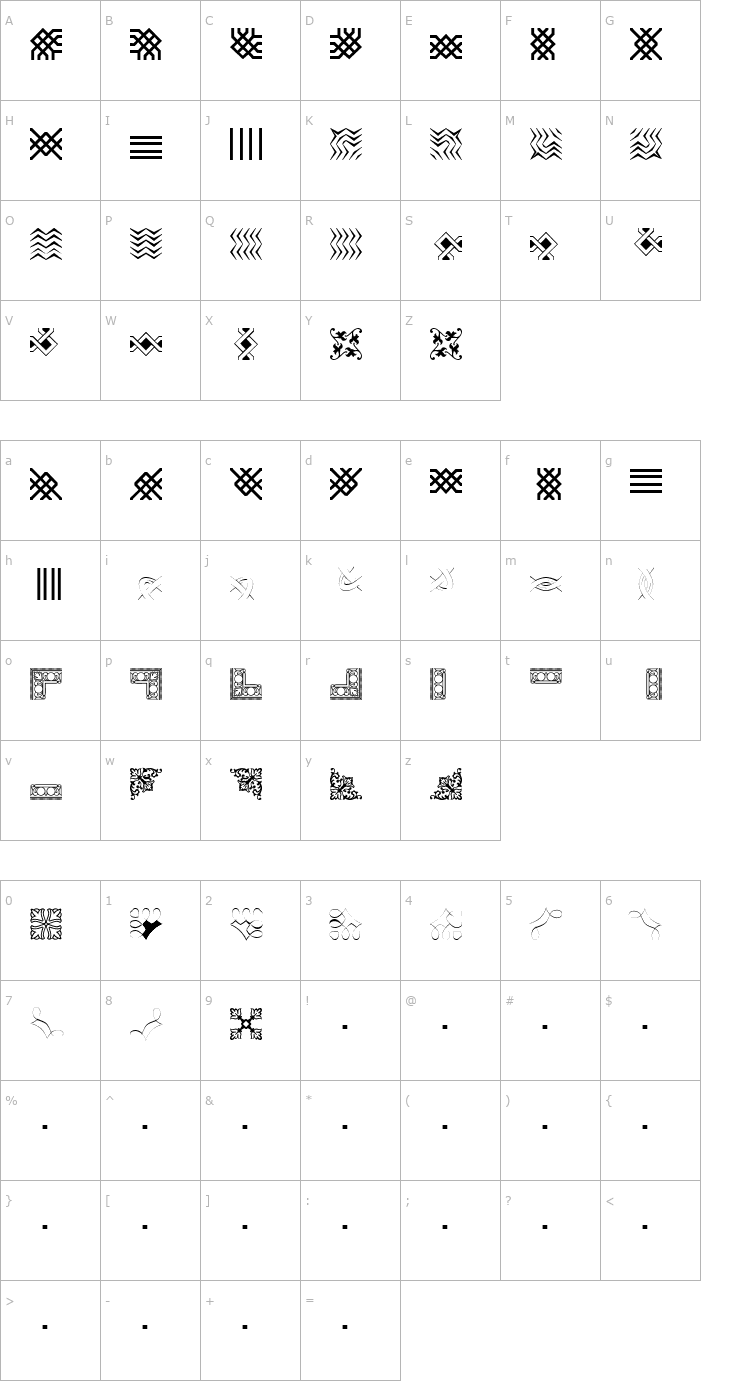 Character Map Borderbats-Filligree Regular Font