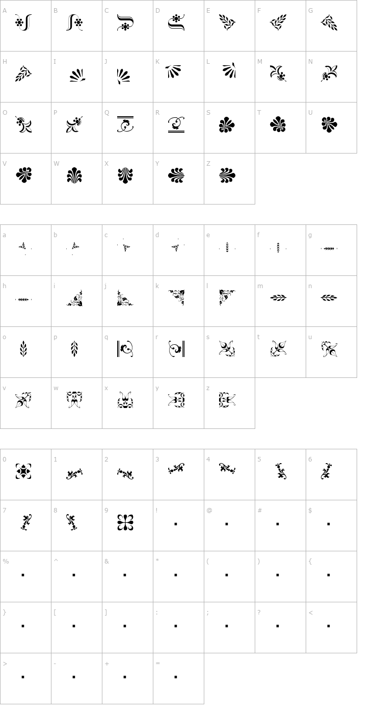 Character Map Borderbats Fleur2 Font