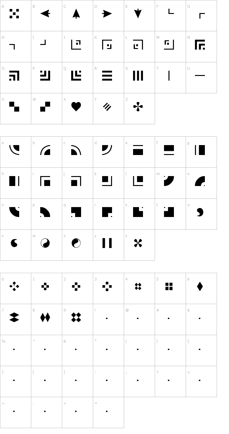 Character Map Borderbats-Geo Regular Font