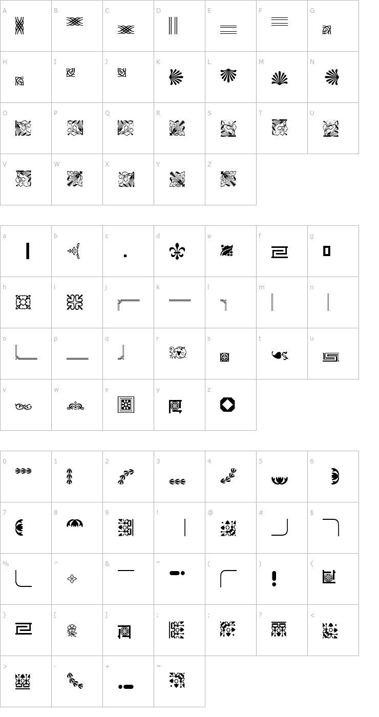 Character Map Borders & Ornaments 4 ATT Font