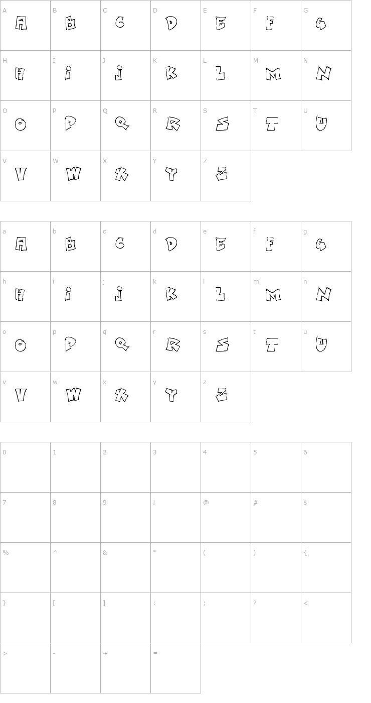 Character Map Bored Schoolboy Font