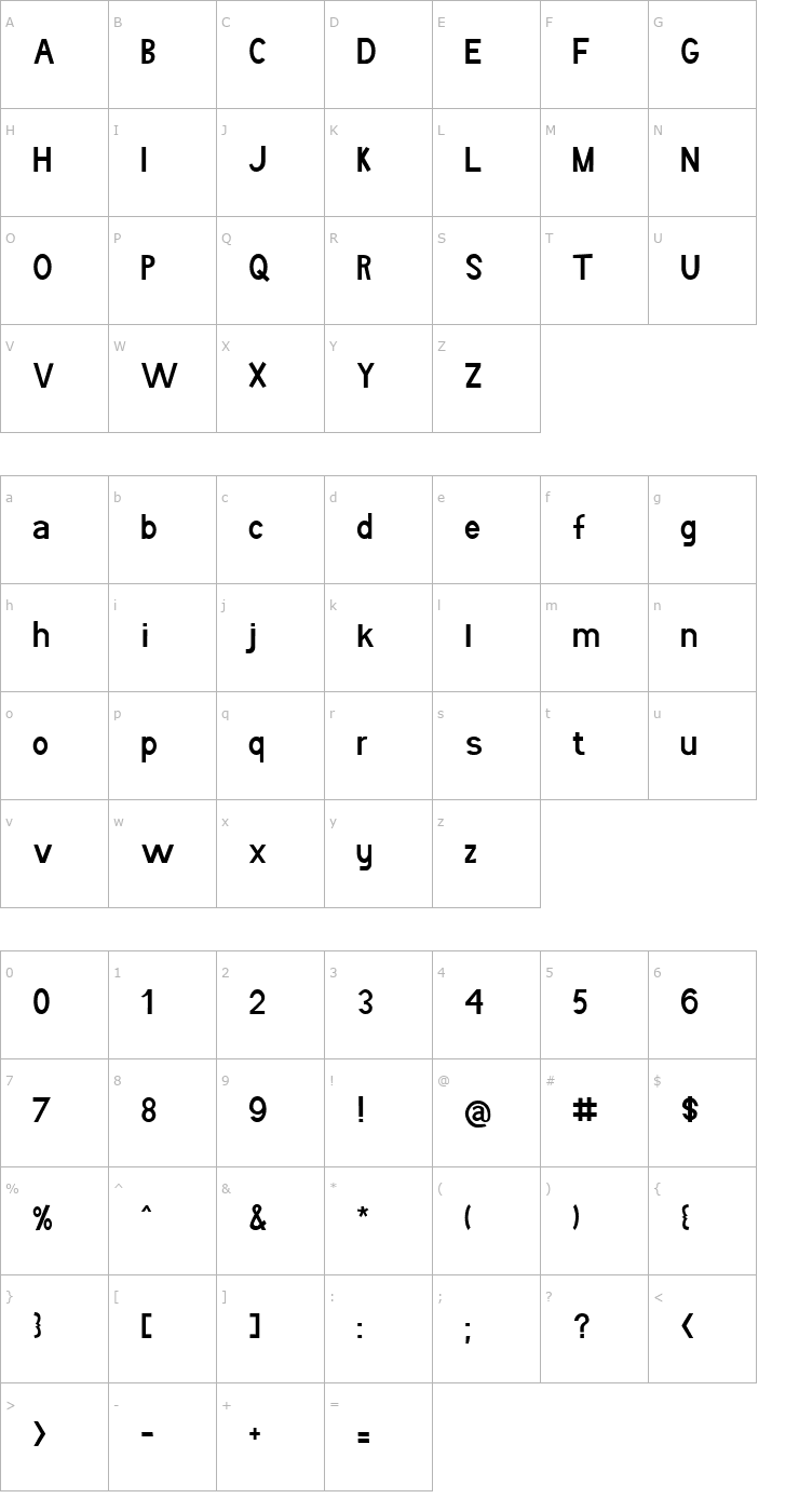 Character Map Boring Boron Font