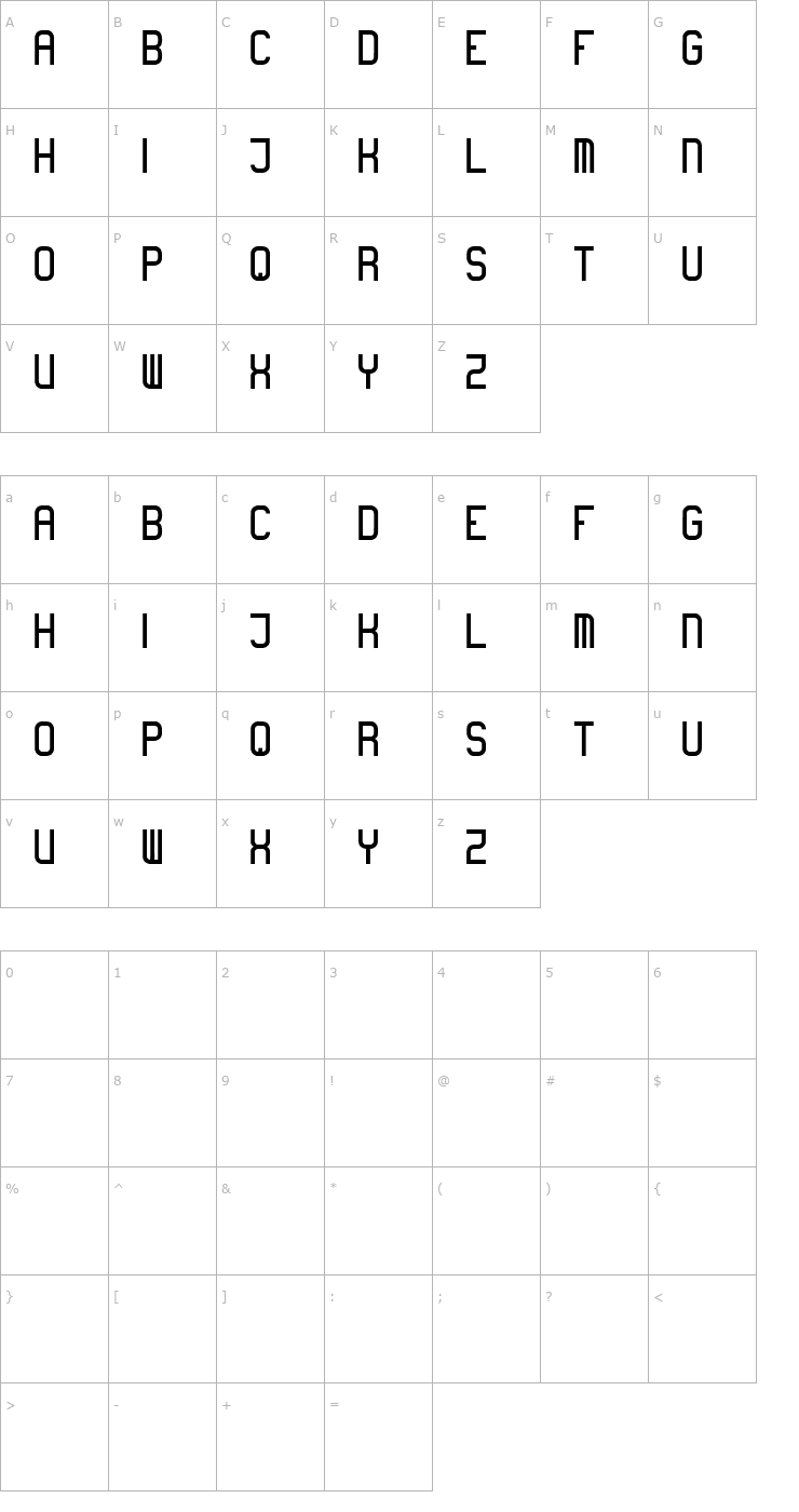 Character Map Boring Font