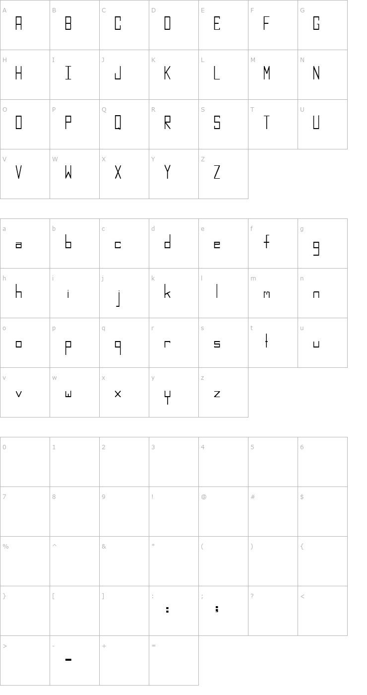 Character Map Boring Squared Thin Font
