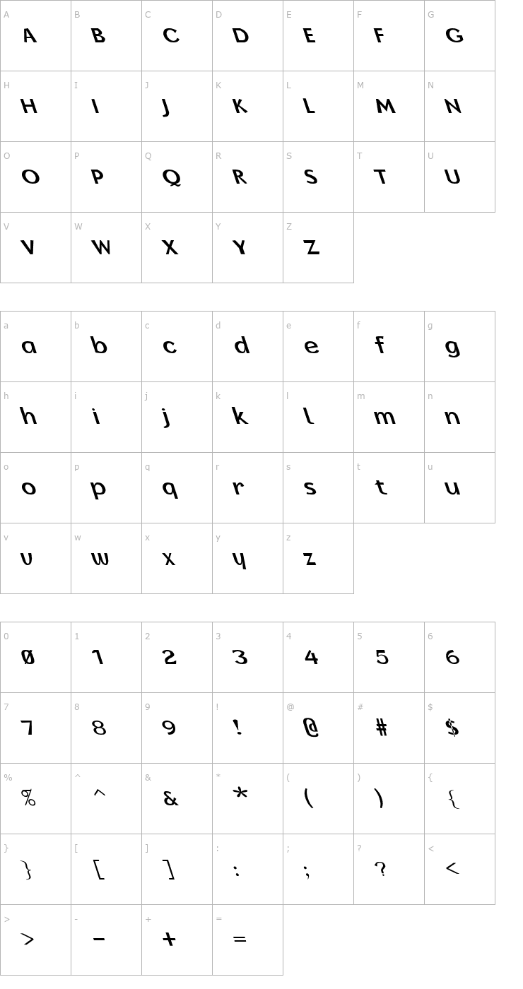 Character Map Borzoi Bold Lefty Font