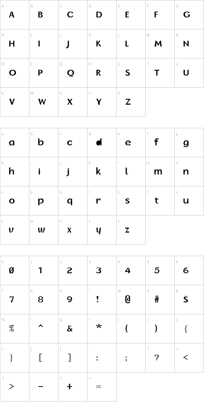 Character Map BorzoiReaderBol Font