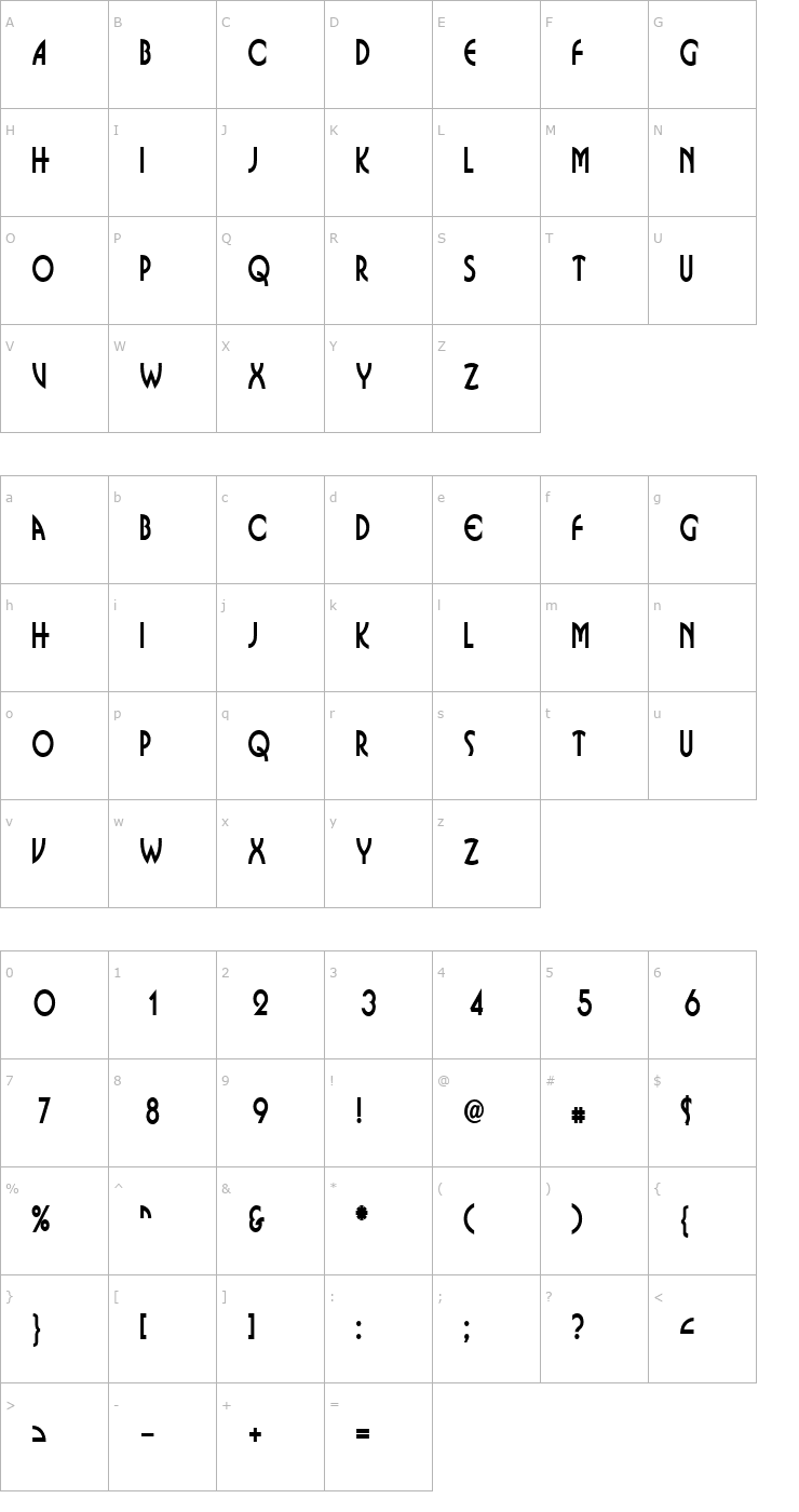 Character Map Bosnia Thin Bold Font