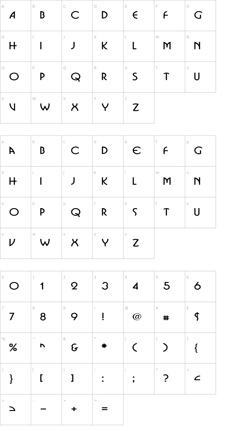 Character Map Bosnia Wide Normal Font