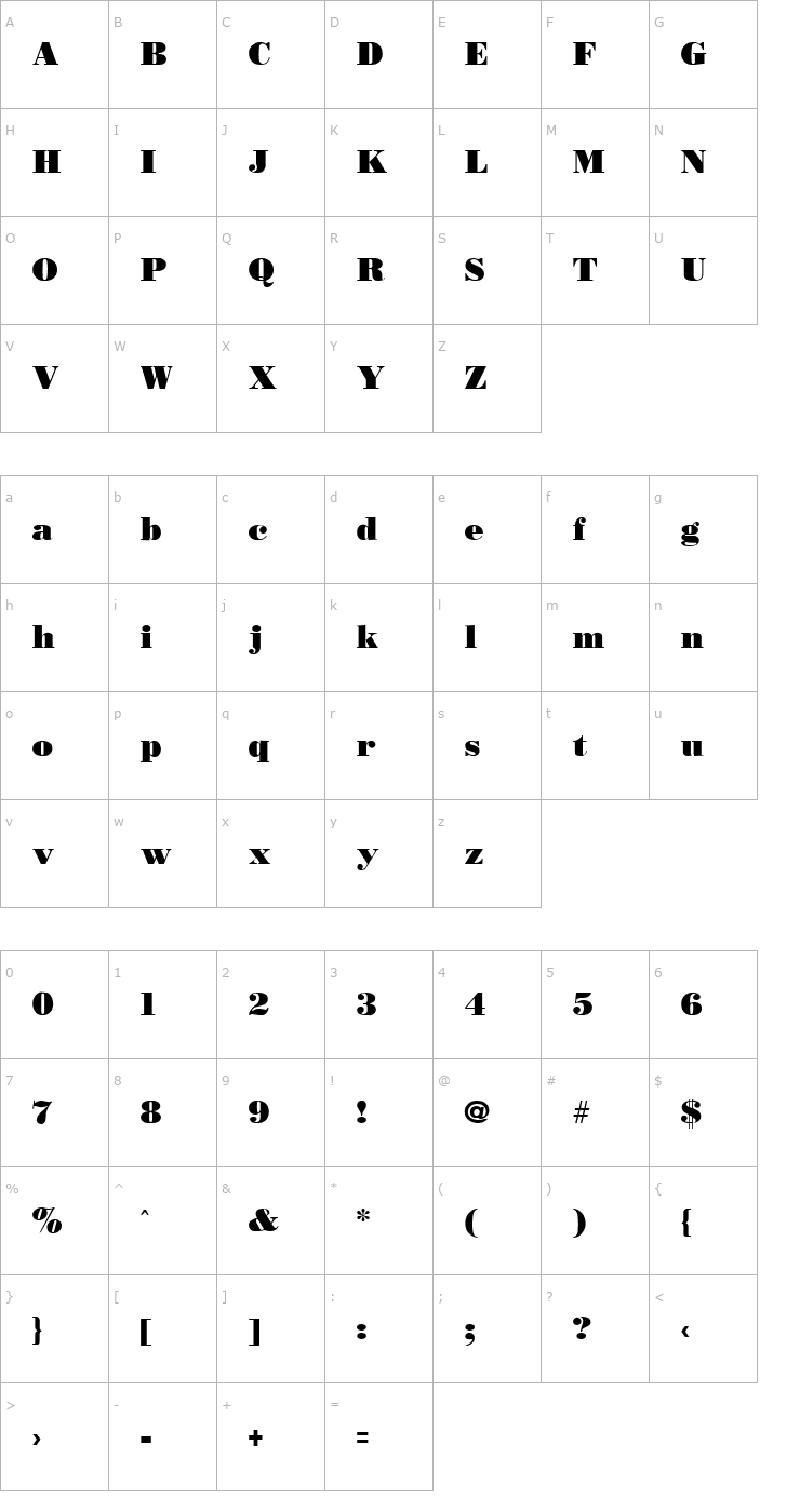 Character Map Boston Black Font