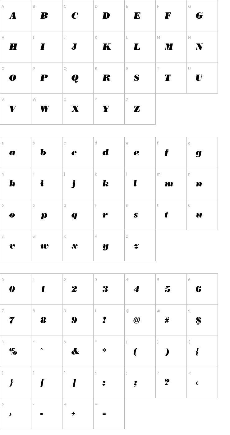 Character Map Boston Black Italic Font