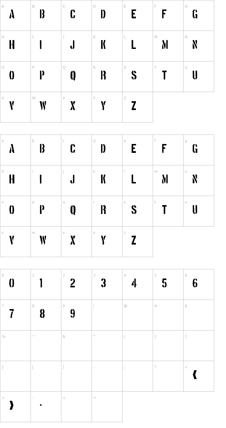 Character Map Boston Traffic Font