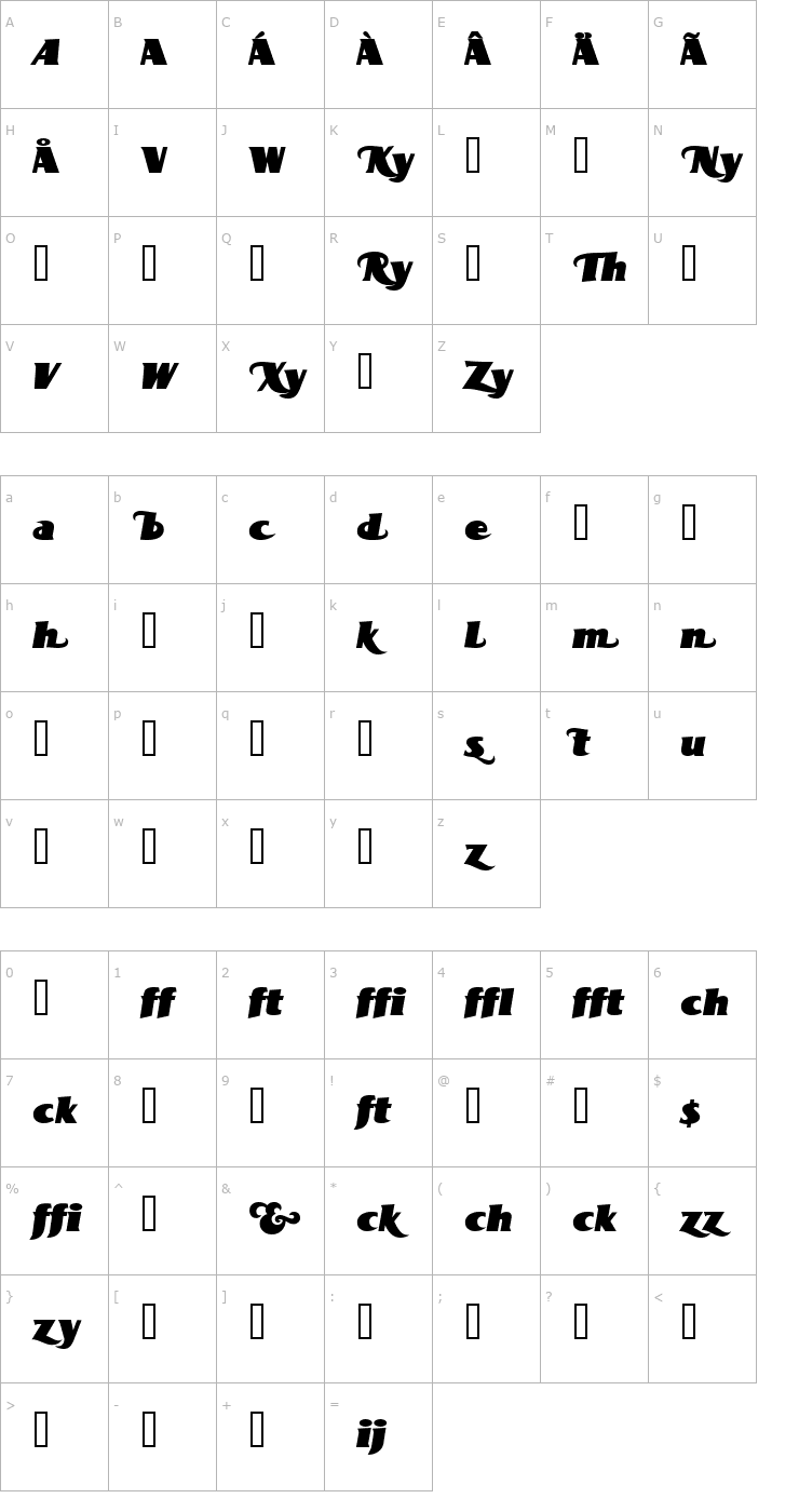 Character Map BottleKaps Profi Italic Font