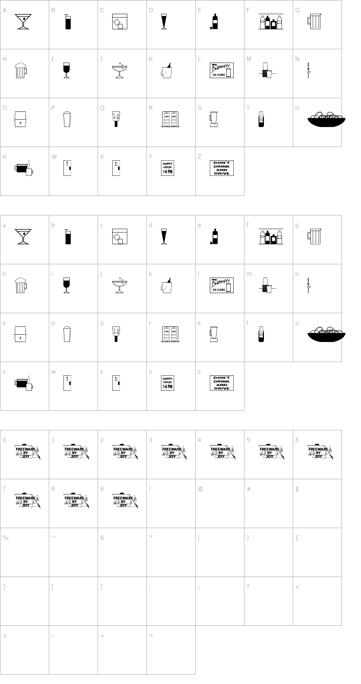 Character Map Bottoms Up! JL Font