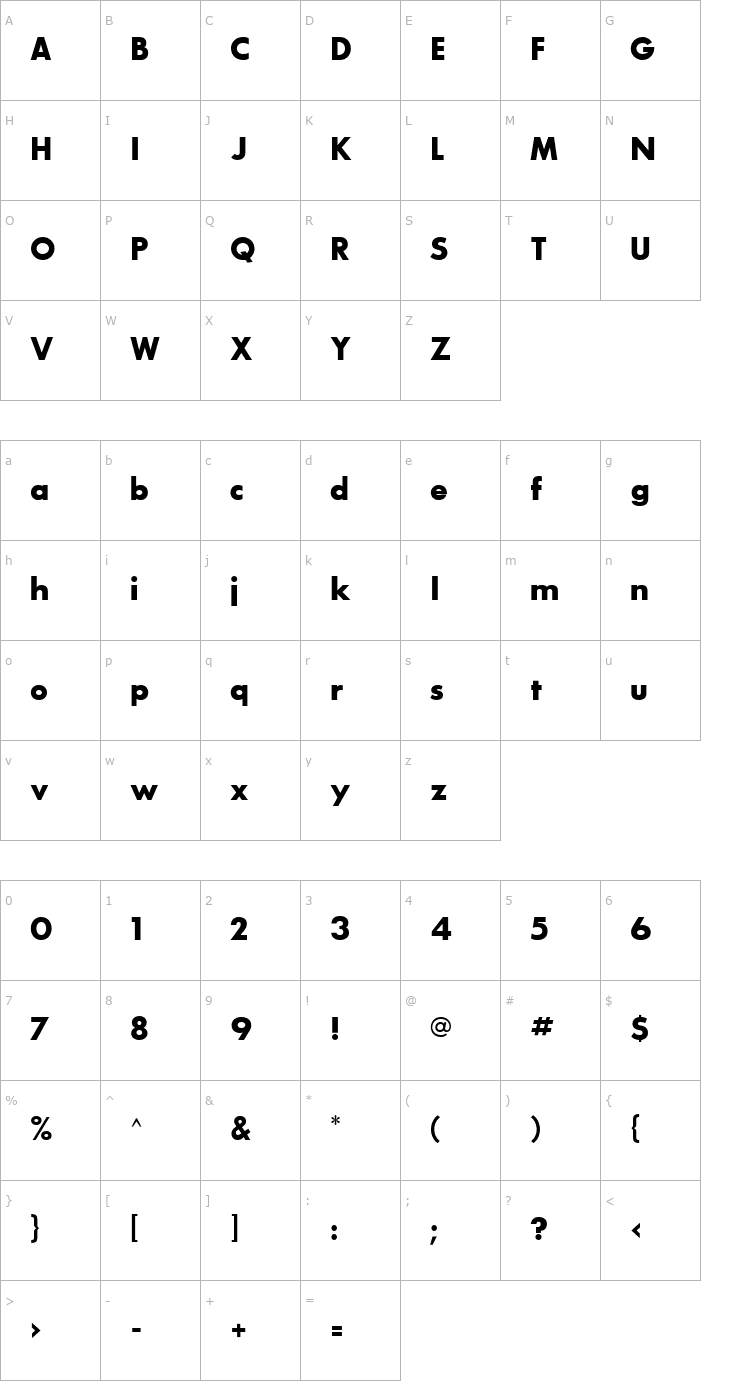 Character Map Bougan Black SSi Bold Font