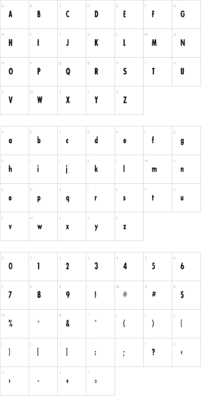 Character Map Bougan BlackCondensed SSi Bold Condensed Font