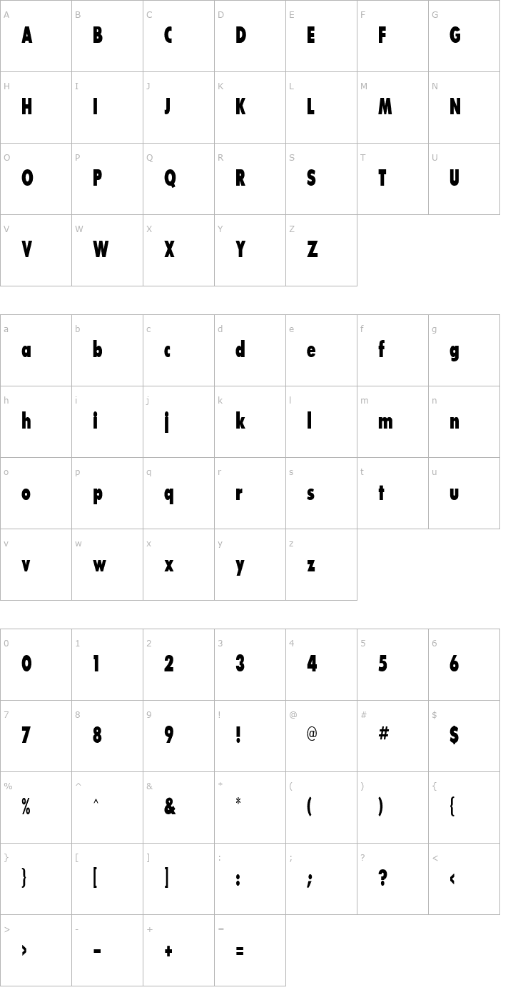 Character Map Bougan BlackCondensed SSi Extra Bold Condensed Font