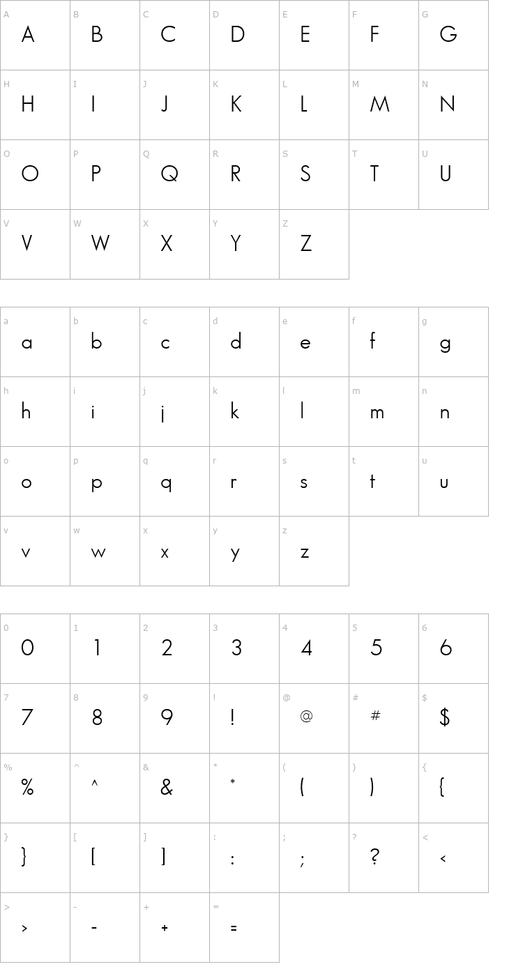 Character Map Bougan Book SSi Book Font