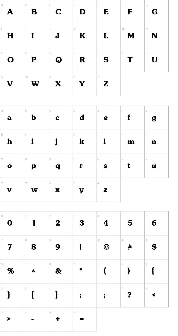 Character Map Boulevard Heavy SF Bold Font