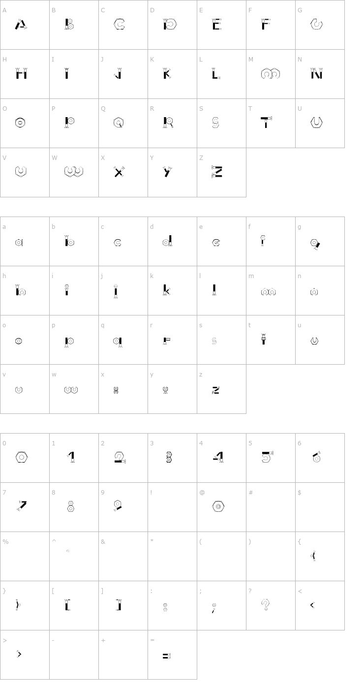 Character Map Boulons Tryout Font