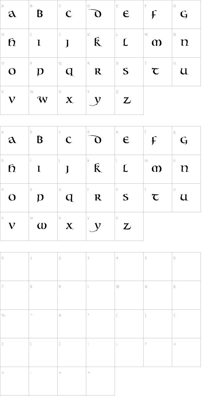 Character Map Bouwsma Uncial Font