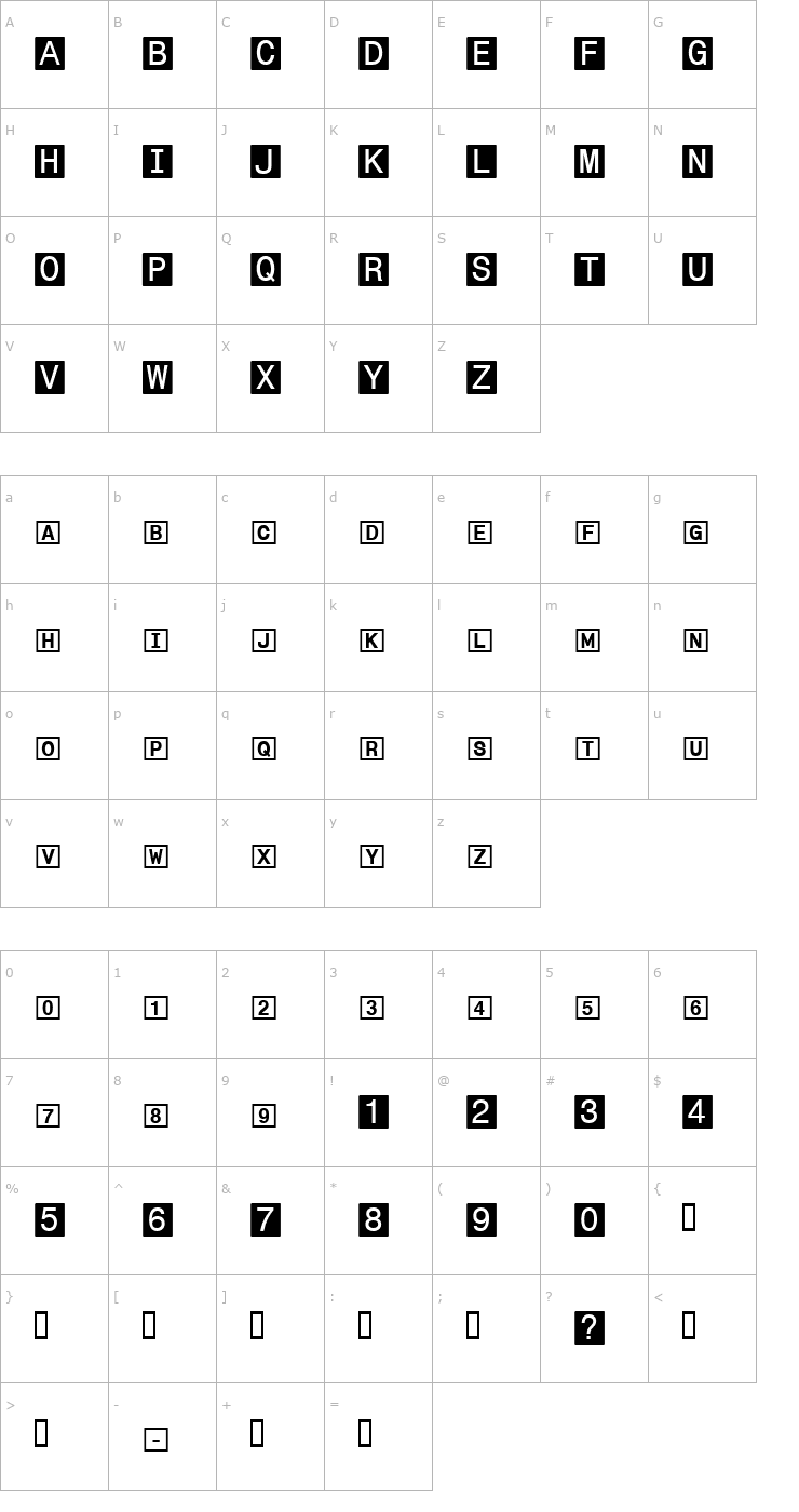 Character Map Boxed In Font