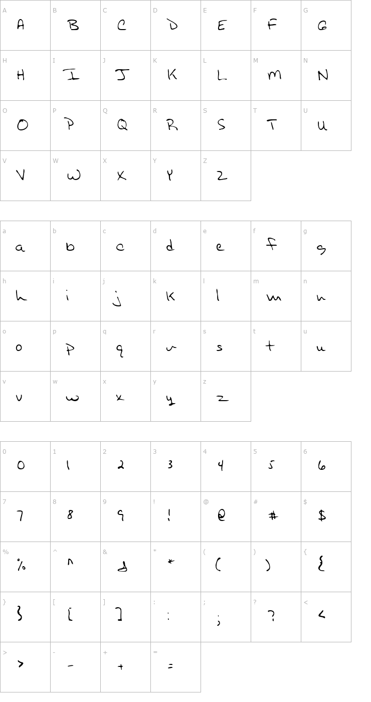 Character Map Boyken Regular Font