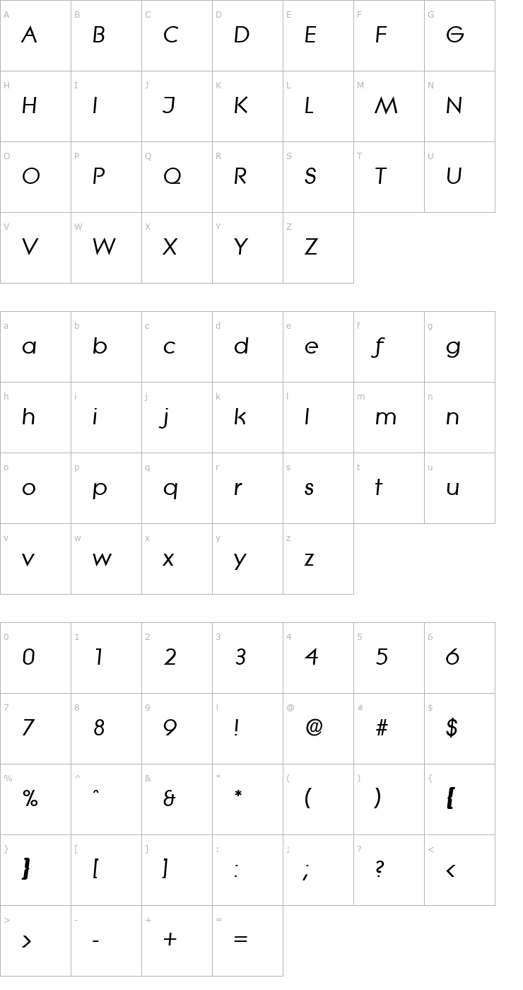 Character Map BradBecker Bold Italic Font