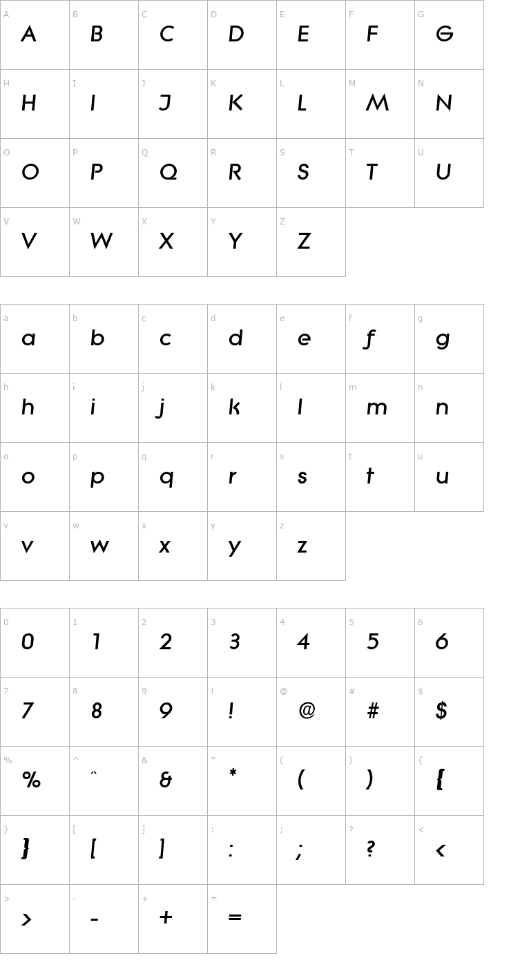 Character Map BradBecker-Heavy Italic Font